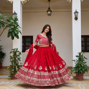 Ensemble Lehenga Choli brodé rouge, tenue de mariage traditionnelle pour femmes, longueur au sol, style Inde Pakistan - Product Image 6
