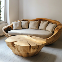 Juego de sofá y mesa de Centro Escultural orgánico Acabado convertible de madera maciza con diseño minimalista curvo para apartamento u hotel