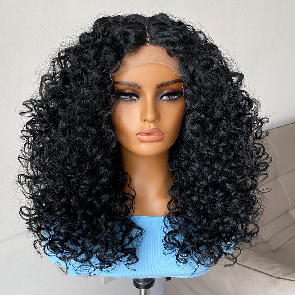 Vente en gros de produits pour cheveux bouclés Natal Perruques tressées frisées afro à vagues profondes Perruques en dentelle Full Hd sans colle pour femmes noires