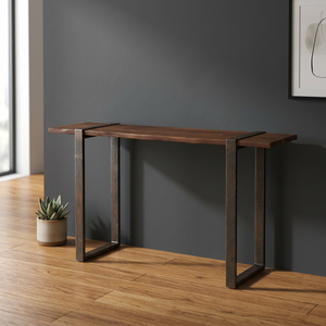 Industrial & Vintage <b>Foldable</b> Dining <b>Table</b> with Solid Wood & Iron Metal Frame 4-Seater for Villa Home Use - Product Image 2