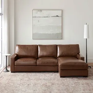 New Arrival Classic 3-Seater Square Arm Leather Sofa Chaise Luxury Sectional Modular Sofa Set