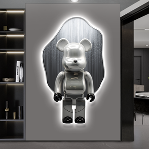 Modern Art Deco Bear Wall Art Painting <strong>Canvas</strong> Still Life with LED <strong>Lights</strong> for Living Room Decor - Product Image 1