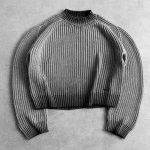Pull tricoté <span class=keywords><strong>oversize</strong></span> pour homme, style urbain, effet délavé à l'acide et vieilli, avec logo personnalisé, tricot côtelé, personnalisable OEM - Product Image 1