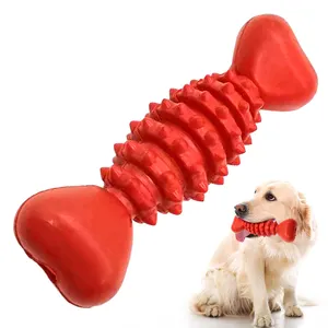 Juguetes Para Perros Eco-Friendly Natural Rubber Dog Bone Toy Red Tough Durable Gear Cleaning Teeth Rubber Bone Dog Toy