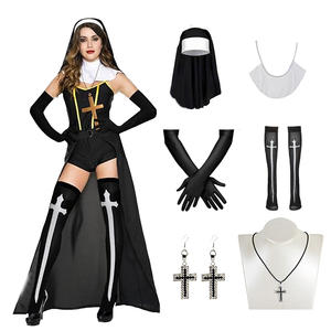PESENAR Nonne Kostüm für Frauen-Nonne Kopf bedeckung Kragen Strümpfe Kreuz Halskette, Sexy Nonne Cosplay Requisiten für Halloween - Product Image 1