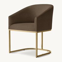 Fauteuil de salle à manger en tissu avec accoudoirs inclinés, base en acier inoxydable de couleur personnalisée, de haute qualité, de style postmoderne, pour salon et hôtel