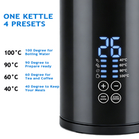 Bouilloire électrique 1,5 L avec contrôle de température 40 60 90 100 ℃   Bouilloire en acier inoxydable avec affichage LED et fonction maintien au chaud