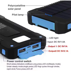 Banque d'alimentation solaire double USB PowerBank 20000mAh Chargeur de batterie étanche Banques d'alimentation portables Panneau solaire avec lumière LED - Product Image 5