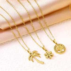 Collier pendentif palmier tropical plaqué or 18 carats, chaîne style <span class=keywords><strong>plage</strong></span> estivale, bijoux tendance pour femmes - Product Image 1