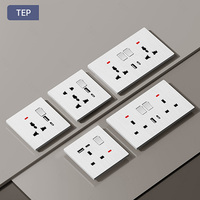 TEP L8 Prise murale multifonction universelle 5 broches avec 2 ports USB, adaptateur international 20A, base de prise en matériau PC durable