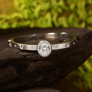 Bracelet en cristal en acier inoxydable 316L plaqué or PVD avec pierre ovale centrale, bijoux pour femmes - Product Image 3