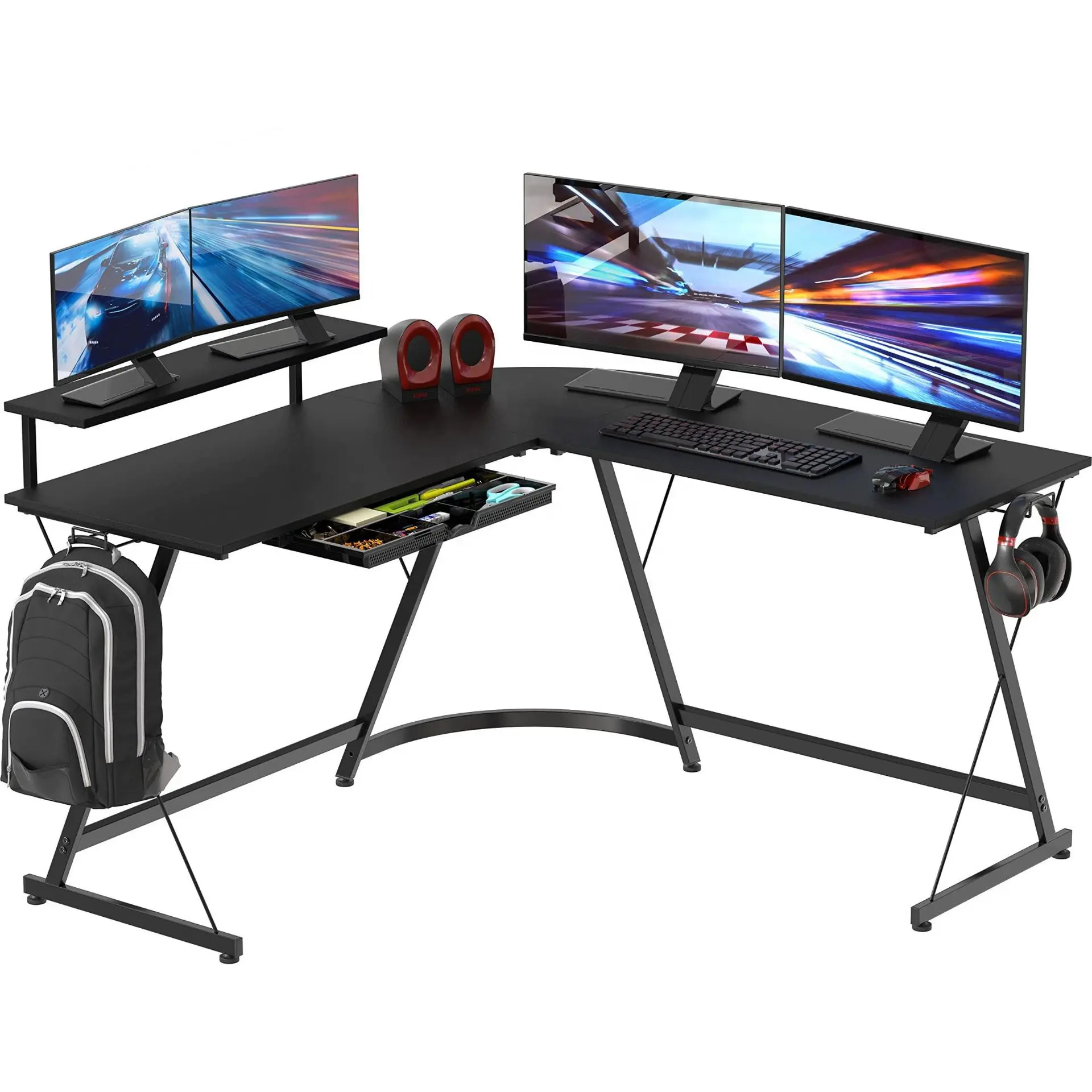 Factory price black corner table L shape gaming computer gaming table office and home desk living room furniture