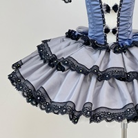 T1778 Costume de ballet vintage pour filles, tutu en forme de crêpe, manches courtes bouffantes, dentelle superposée, pour spectacle de danse sur scène