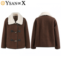 LOVEXUAN Damen 100% Woll-Wintermantel mit Kunstfellkragen, Kurze Woll-Dufflecoat-Jacke, Luxuriöse Oberbekleidung