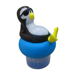 Dispensador de piscina flotante plegable de pingüino, tiras de calor ajustables para piscina interior y exterior, 3 pulgadas