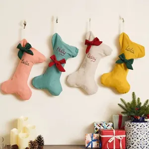 Высококачественные рождественские носки, льняные сублимационные пустые собачьи косточки, рождественские чулки с бантом