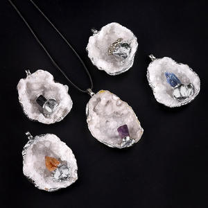 Kalung liontin Quartz batu permata alami E666 kalung liontin kulit Citrine perak panas - Product Image 1