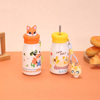 Nouvelle tasse isotherme en acier inoxydable à isolation sous vide, style Instagram, motif dessin animé, avec paille et poignée, mignonne, pour étudiants