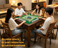 Table de Mahjong personnalisable en style bois avec coins carrés, table de jeu multifonction 4-en-1 avec chaises (durable)