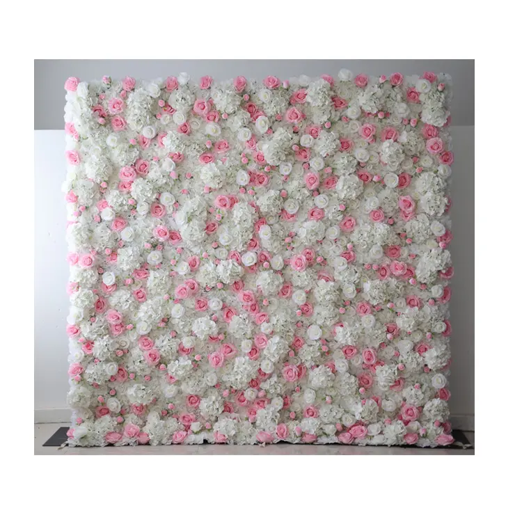 3D Roll Up Künstliche Seide Pfingstrose Rose Blume Wand Hintergrund Panel Hochzeits dekoration Weiß Rosa Blumen wand