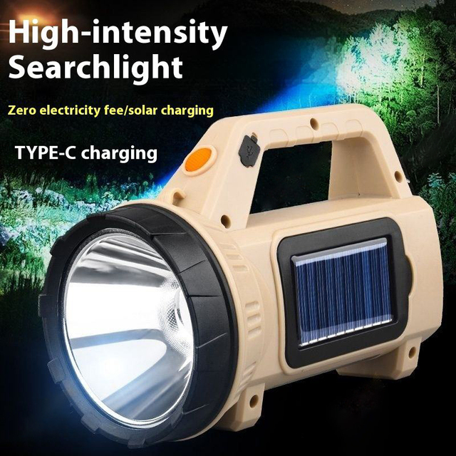 Super Bright Long-Range Waterproof USB Solar Rechargeable Flashlight with ABS Body for Outdoor Searching