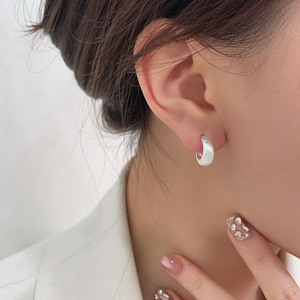 S925 Sterling <b>Silver</b> <b>Stud</b> Earrings Brushed Matte Finish Geometric Design For Women Fashion Jewelry Simple Elegant Everyday Wear - Product Image 1