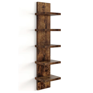 5 Tier Vintage <strong>Wood</strong> <strong>Floating</strong> <strong>Shelves</strong> Unit Modern Column Design Heavy Duty Wall Mount Shelving for Bedrooms Bathrooms Spice - Product Image 1
