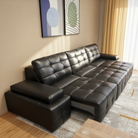 Modernes Smart Home Elektrisches Ausziehbares Sofa Bett Ledersofagarnitur Hoher Rücken Tiefer Sitz Funktionssofa mit Ausziehfunktion