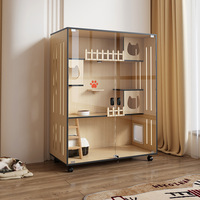 Dongma Cat Villa Cage de Luxe pour Chat, Panoramique, en Bois, Quadrangulaire, Design Respirant, Fermeture Coulissante Horizontale