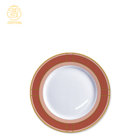 Service de table Renaissance rouge et or, design classique, assiettes en porcelaine fine pour cadeau de mariage et dîner élégant