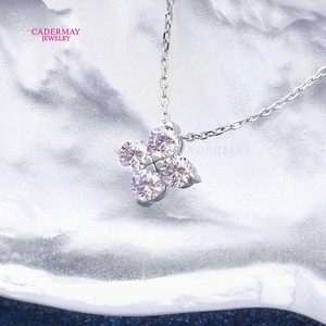 Cardermay Four <b>Leaf</b> Clover S925 <b>Silver</b> <b>Necklace</b> Light Purple Zircon Pendant Gift Jewelry - Product Image 3