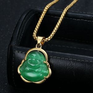 Collar con Colgante de Buda Maitreya, Acero Inoxidable, Engaste de Bisel, Piedra Ojo de Gato, Unisex, Uso Diario - Product Image 3