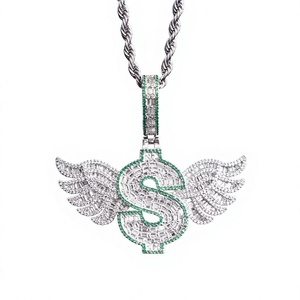 Colgante de Dólar Alado con Diamantes de Corte Esmeralda, Plata 925, Aleación, Amuleto Hiphop, Joyería para Hombre, Regalo - Product Image 1