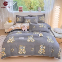 Housse de couette rayée lavée à motif cœur mignon Orvetex, ensemble de couette pour hôtel et maison