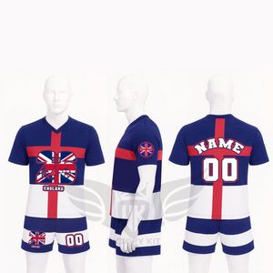 ชุดทีมฟุตบอลอังกฤษแบบกำหนดเอง ชุดแฟนบอลสีแดงน้ำเงิน เสื้อเจอร์ซีย์และกางเกงขาสั้น ชุดปี 2026 - Product Image 2