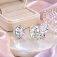 Anting-anting jepit kristal pelangi berkilauan berlapis perak tanpa tindik, perhiasan pengantin untuk wanita dan perempuan, hadiah