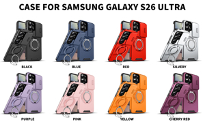Coque de protection robuste pour objectif d'appareil photo avec béquille rotative et anneau magnétique pour Samsung S26 Ultra, étui de téléphone en TPU+PC rigide - Product Image 2