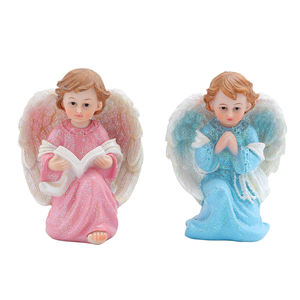 3インチの赤ちゃんの天使の彫像樹脂の天使の彫刻の装飾ピンクと青の赤ちゃんの天使の置物宗教的な贈り物 - Product Image 1