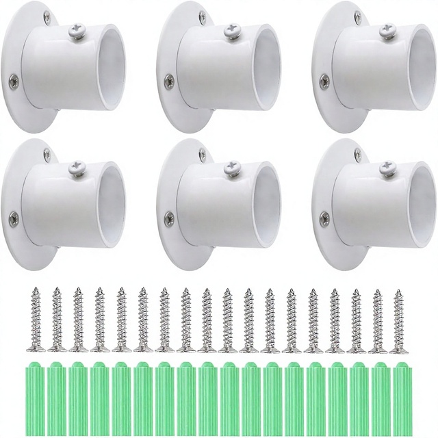 YHD Stainless Steel Heavy Duty Wall Mounted Closet Rod Bracket with End Support White Finish 2.3mm Thickness 32mm Diameter Rod