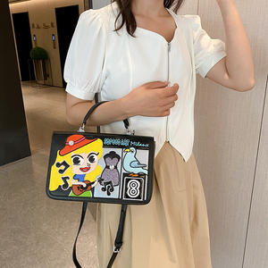 Bolso de hombro pequeño cuadrado de mano para mujer, estilo vintage, con bordado de parche geométrico y diseño de dibujos animados, para comercio exterior de nicho.94502 - Product Image 3