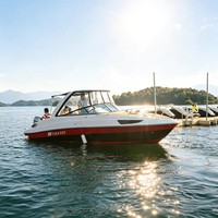 Barco de Fibra de Vidrio de Alta Velocidad Leisure Hull en Venta, 7.3m 24 pies, Lancha Rápida, Barco de Pesca Familiar, Yate de Lujo con Cabina, Color Rojo y Blanco