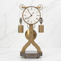 Horloge mécanique squelette à fuseau, imitation de style vintage français de 1800, en laiton poli ovale, sur socle en marbre, sans ressort