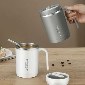 Tasse à thé en acier inoxydable à double paroi isolée de 450 ml, minimaliste, avec couvercle, pour étudiants, tasse à café - Product Image 3