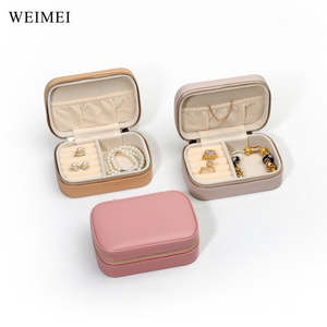 WEIMEI personalizado Pu Pequeño anillo colgante joyería caja de almacenamiento organizador de viaje Mini terciopelo flocado forro cuero joyero - Product Image 4