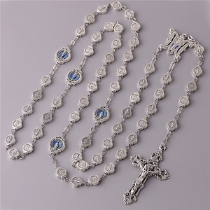 Articoli religiosi <span class=keywords><strong>Rosario</strong></span> 9*10mm blu vergine maria metallo decenni perline <span class=keywords><strong>Rosario</strong></span> cattolico ciondolo catena croce collana per donna e uomo - Product Image 2