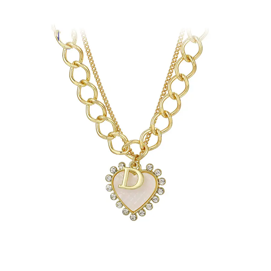 Joias de luxo de letras cubanas, YMnecklace-01539, corrente de coração em forma de diamante, colar banhado a ouro 14k