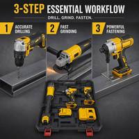 Ensemble d'outils électriques professionnels 3 en 1 sans fil, série jaune, perceuse, meuleuse et clé à chocs, prix de gros direct usine