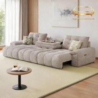 Canapé-lit électrique moderne une place en tissu crème, style salon, petit appartement, multifonction, rétractable, en chenille, droit