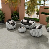Ensemble de canapés de jardin pour extérieur 5 places Tissage de corde en aluminium pour salon Canapé de patio Meubles de patio Canapé d'extérieur avec table basse