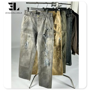 Larsur tùy chỉnh nhà máy đau khổ rửa nặng vịt Vải đôi đầu gối thợ mộc quần chắp vá chiến thuật làm việc hàng hóa bùng quần - Product Image 1